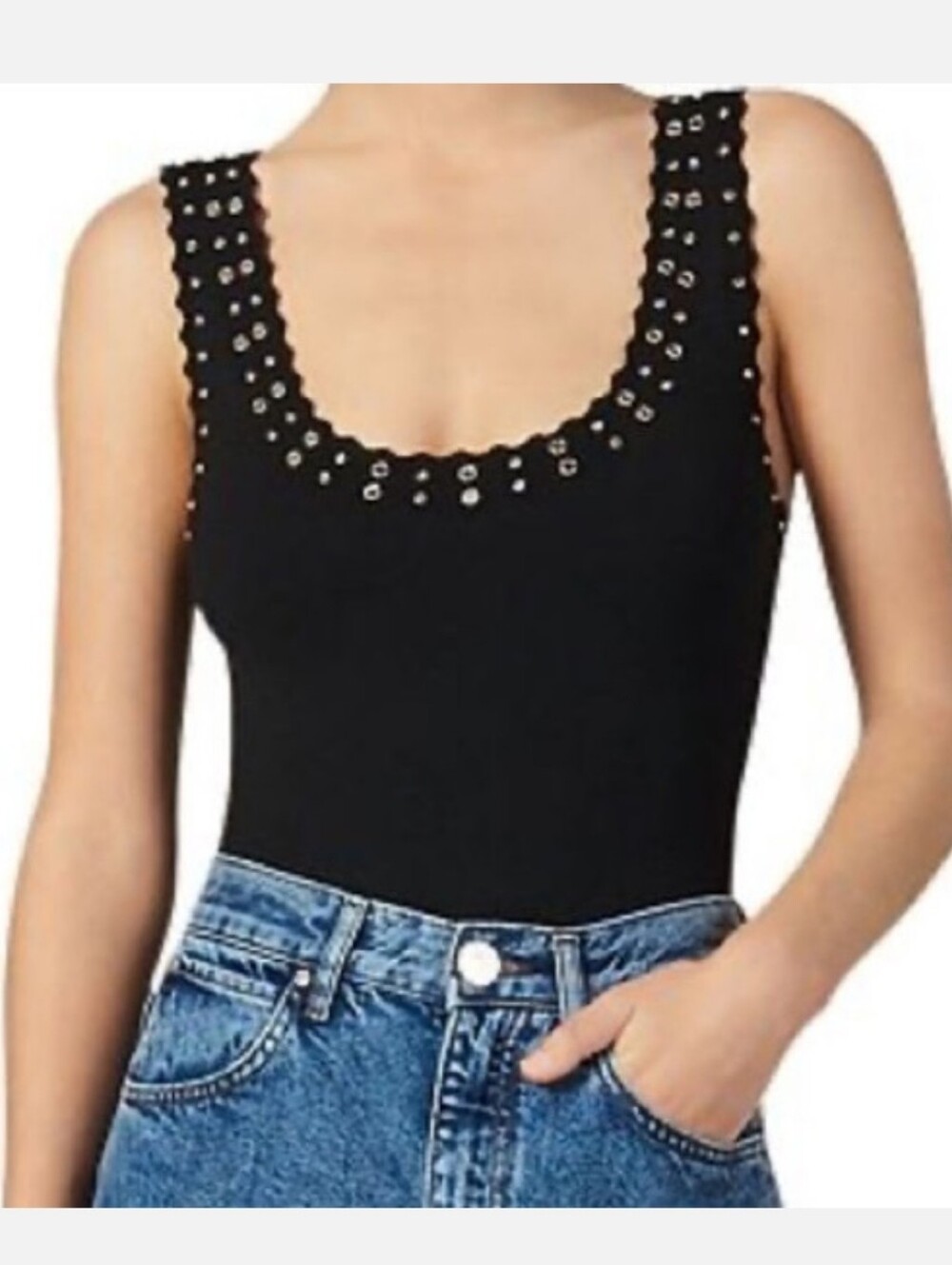Sandro PARIS 34/36 XS SMALL MIRROR EMBELLISHED BODYSUIT TOP